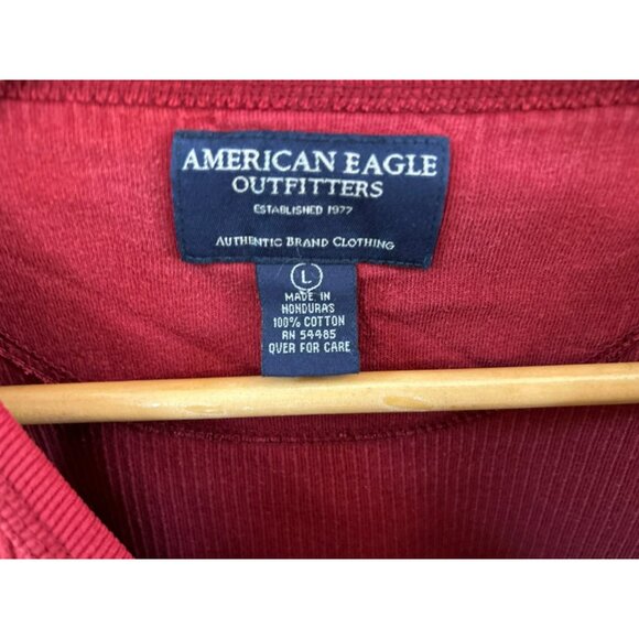 American Eagle Outfitters Red Long Sleeve Ribbed Cotton Shirt Large Y2K - Picture 3 of 6